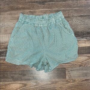 Aerie High Waist Green Checkered Shorts